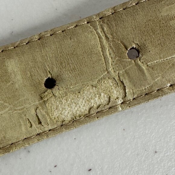 Vintage Genuine Leather Belt Beige Snakeskin textured Chunky Gold Buckle Size L - Picture 6 of 12